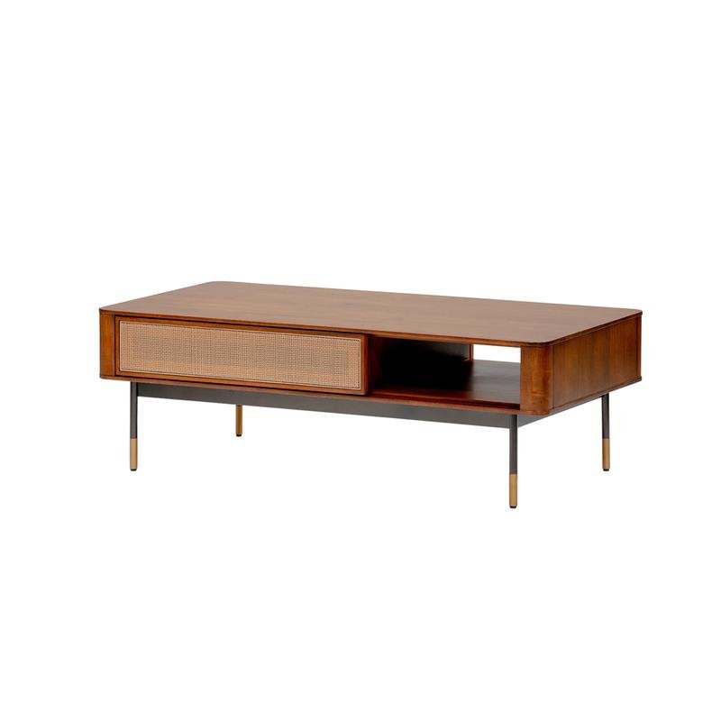 Miriam Coffee Table in Brown with Natural Wicker - Image 3