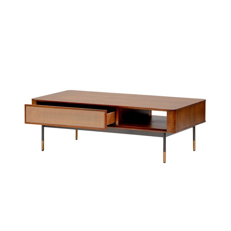 Miriam Coffee Table in Brown with Natural Wicker - Image 4