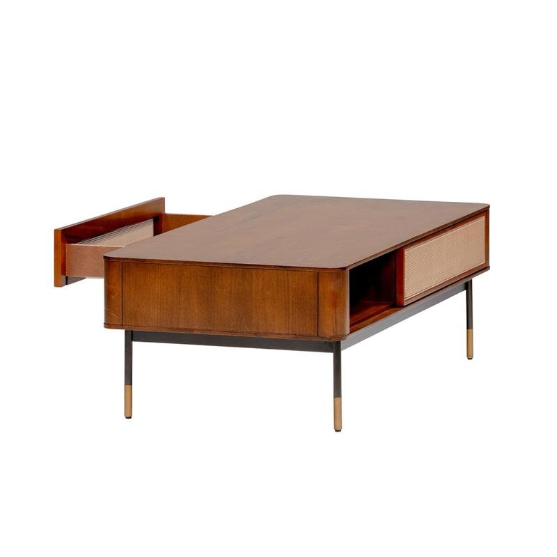 Miriam Coffee Table in Brown with Natural Wicker - Image 5
