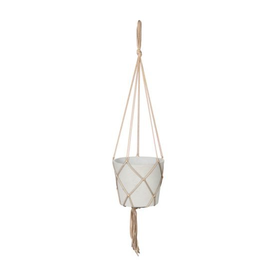 Craft Small Hanging Pot With Netting - Cement Grey